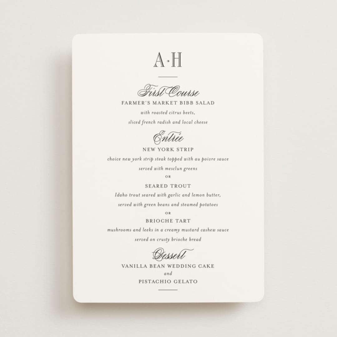 "Hepburn" - Menus in Tuxedo by Megan Davis - Front