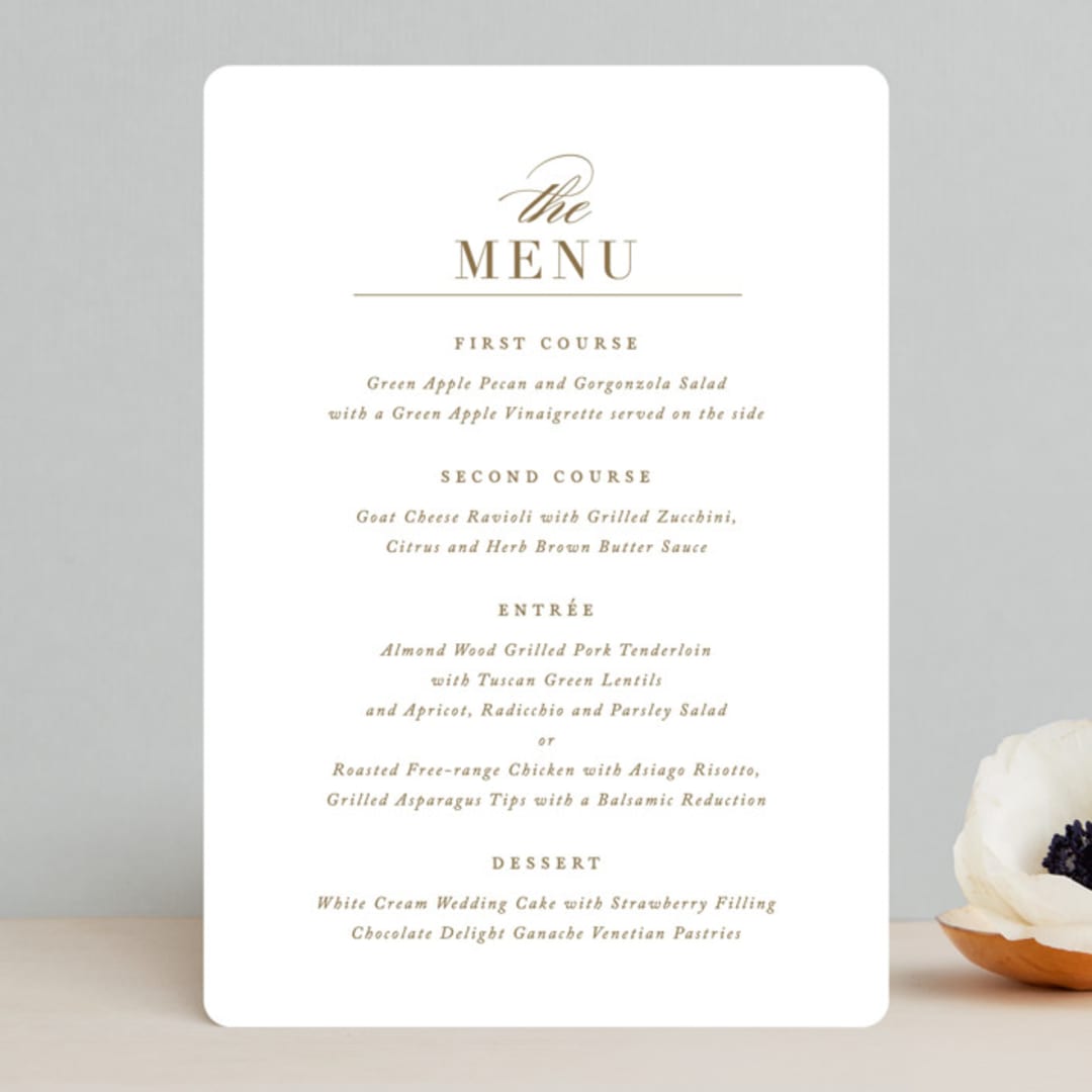 "divine" - Menus in Gilded Gold by Jennifer Postorino - Front