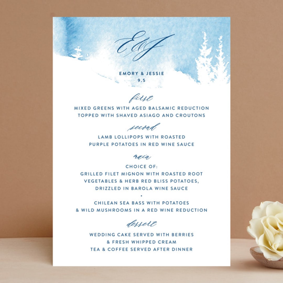 "misty forest" - Menus in Navy by Ariel Rutland - Front