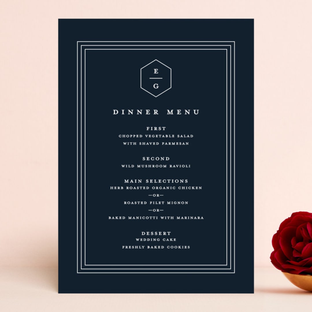 "Next Adventure" - Menus in Navy by Stacey Meacham - Front