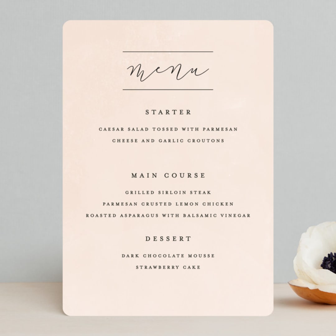 "Simply Perfect" - Menus in Blush by Brianne Larsen - Front
