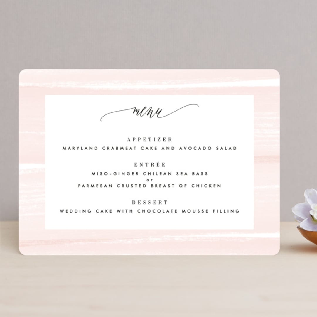 "Effervescent" - Menus in Blush by Kristie Kern - Front