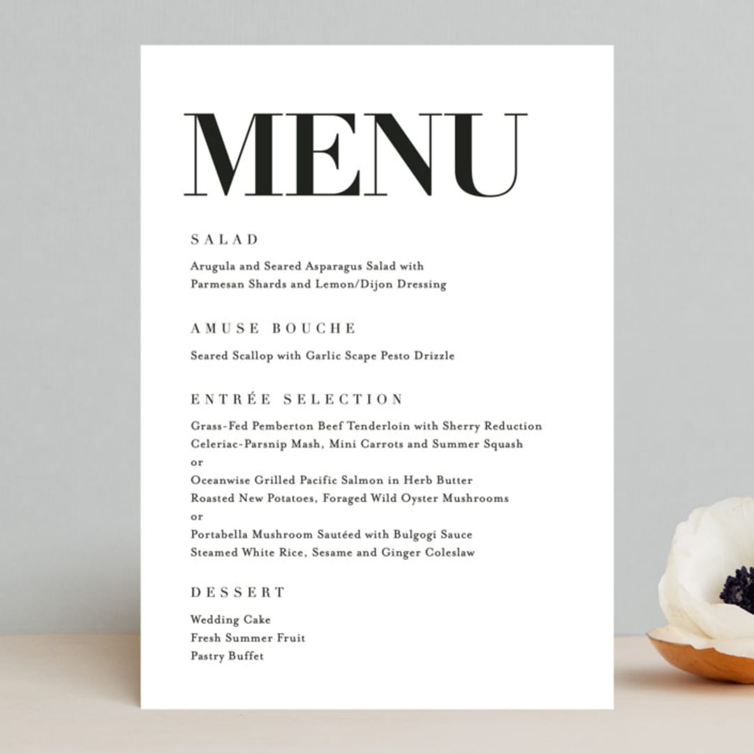 "The Minimalist" - Menus in Pearl by Kelly Schmidt - Front