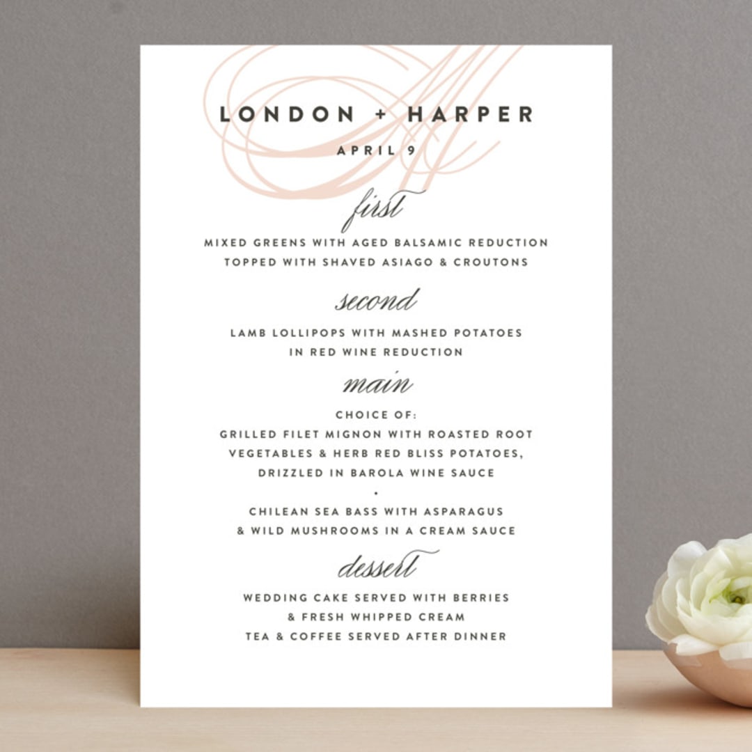 "Twirl Monogram B" - Menus in Blush by Ariel Rutland - Front