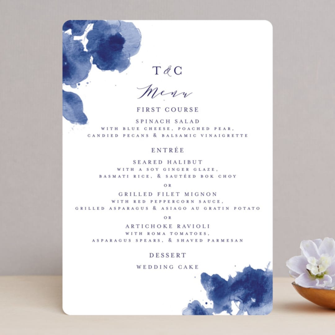 "Cornflower Wedding" - Menus in Periwinkle by Chris Griffith - Front