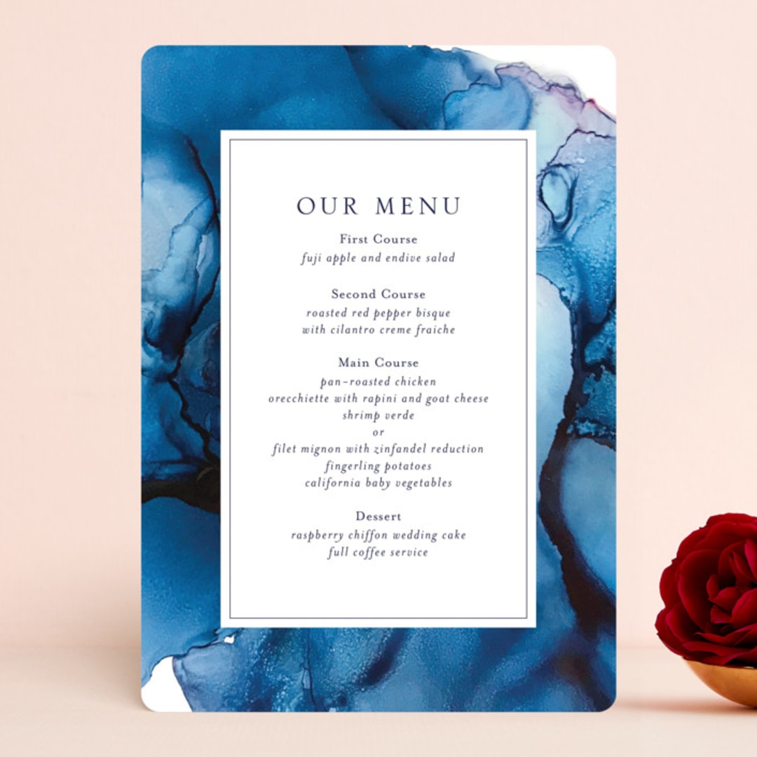 "blue tides" - Menus in Sea Blue by Erin Deegan - Front
