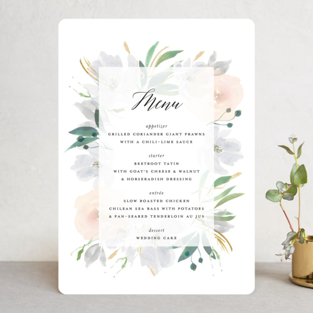 "Grande Botanique" - Menus in Mist by Bonjour Paper - Front