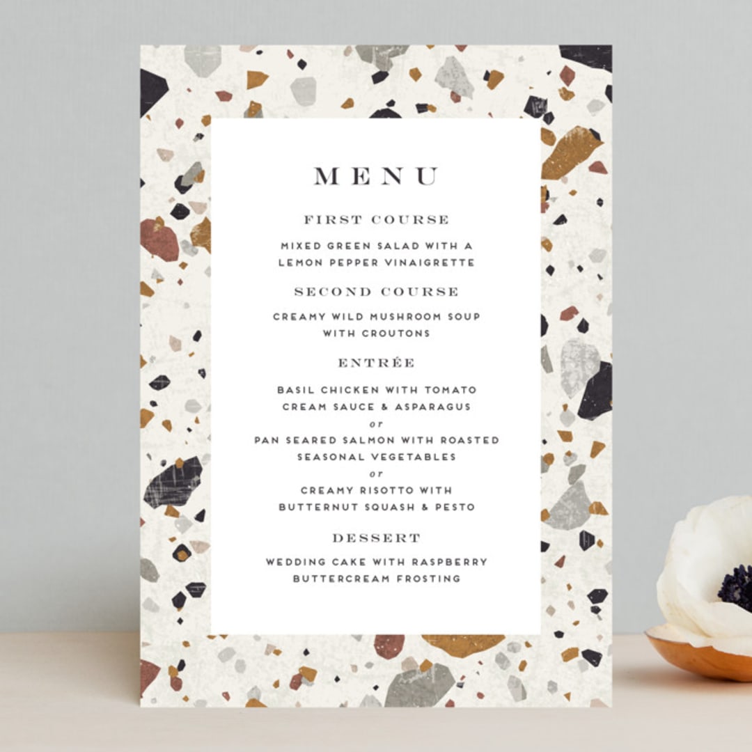 "Terrazzo Frame" - Menus in Mustard by Amy Payne - Front