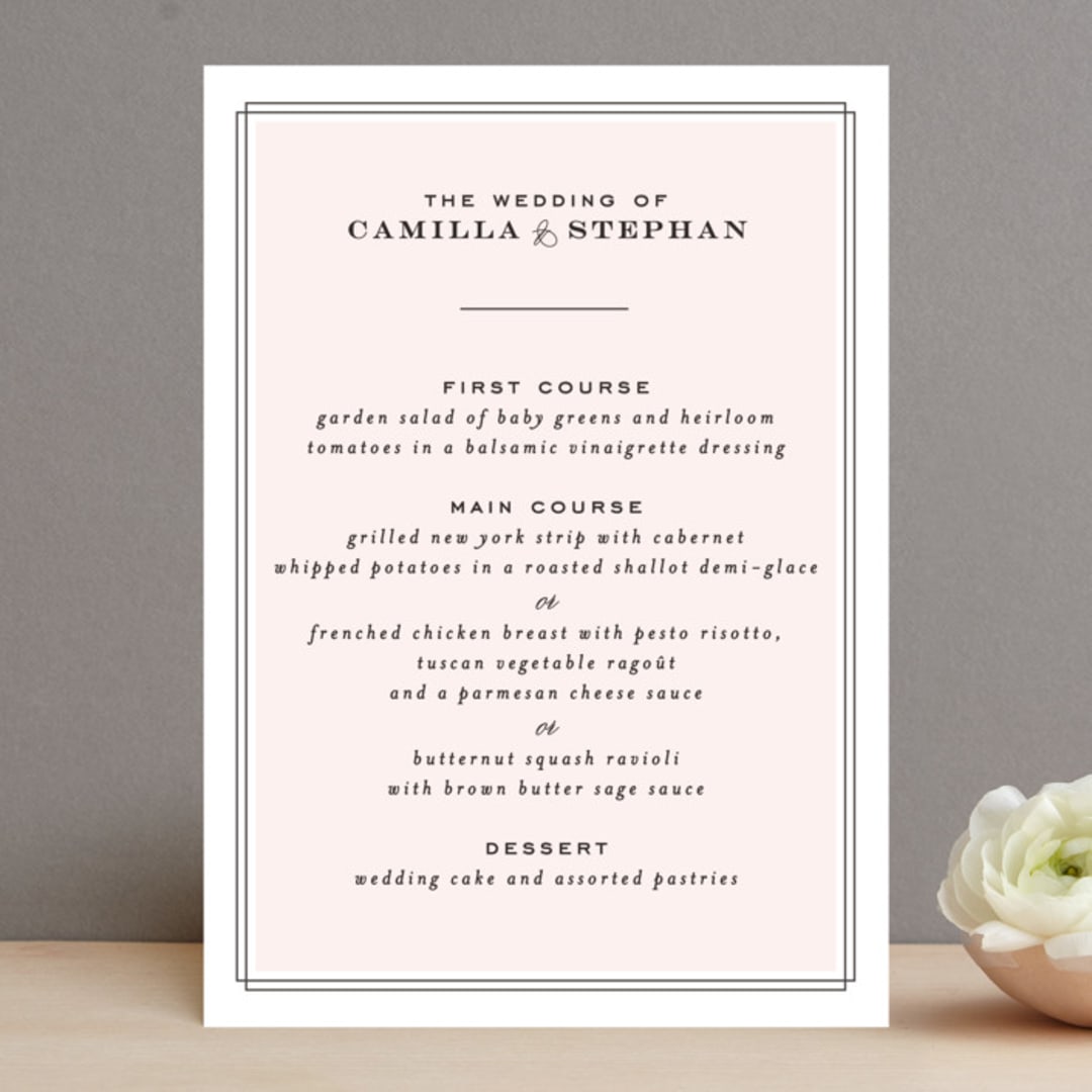 "Simply Framed" - Menus in Blush by Maddy Hague - Front