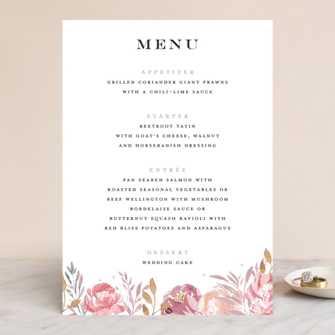 "Grand Bloom" - Menus in Mauve by Bonjour Paper - Front