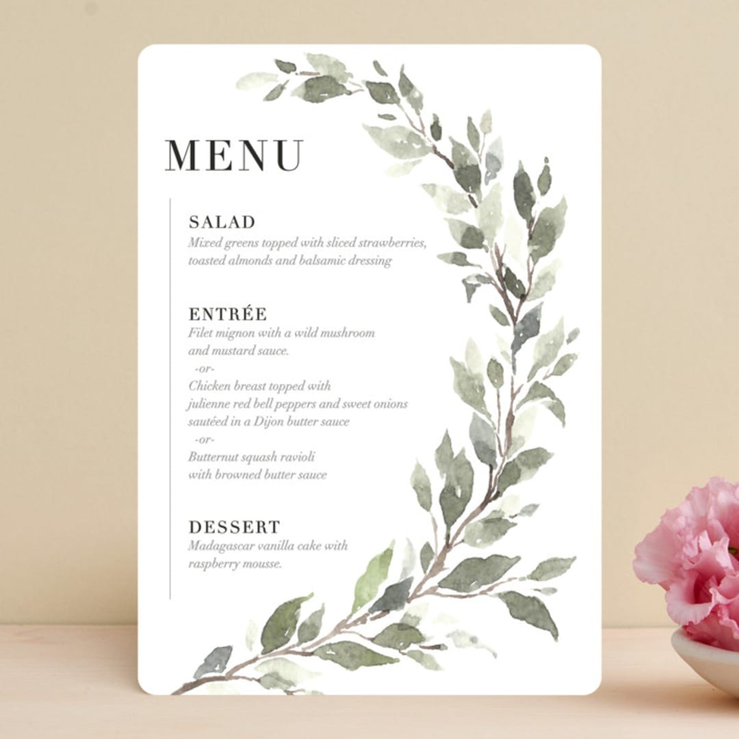 "Watercolor Wreath" - Menus in Linen by Katrina Crouch - Front