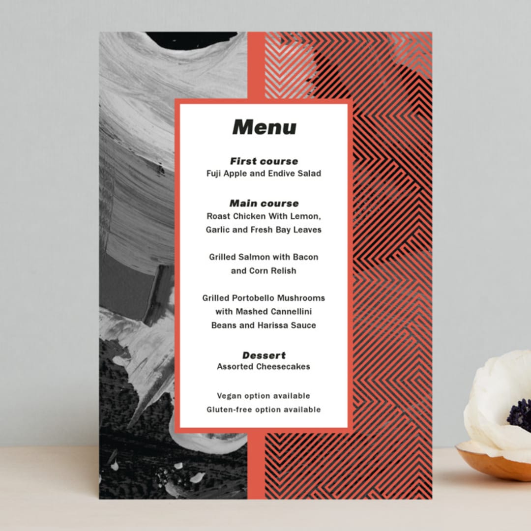 "Alexis" - Menus in Coral by Calee A.H. Cecconi - Front