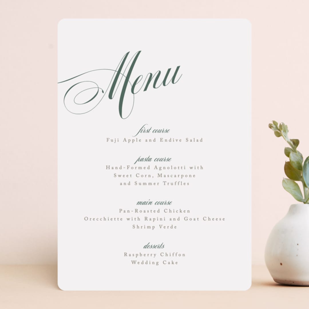 "Roman Shade" - Menus in Evergreen by Carrie ONeal - Front