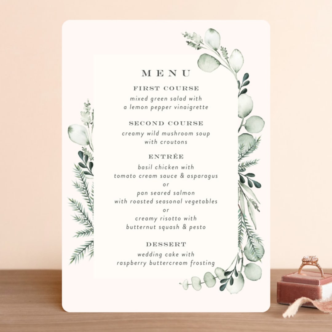 "Gentle Greens" - Menus in Fern by Petra Kern - Front