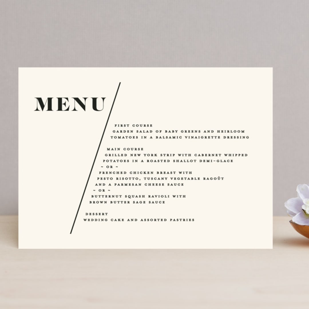 "Angled" - Menus in Onyx by GeekInk Design - Front