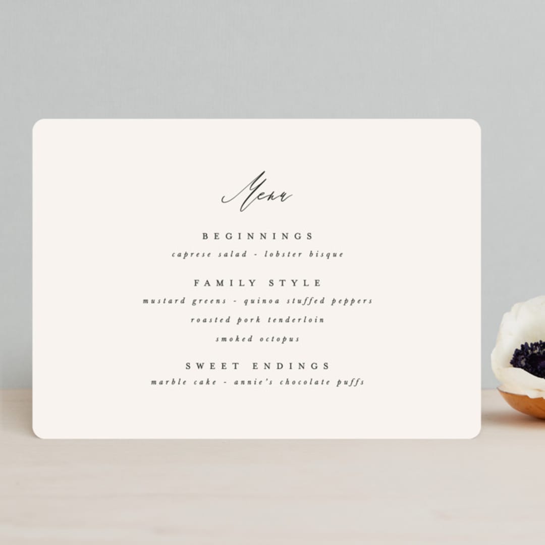 "Timeless" - Menus in Taupe by Leah Bisch - Front