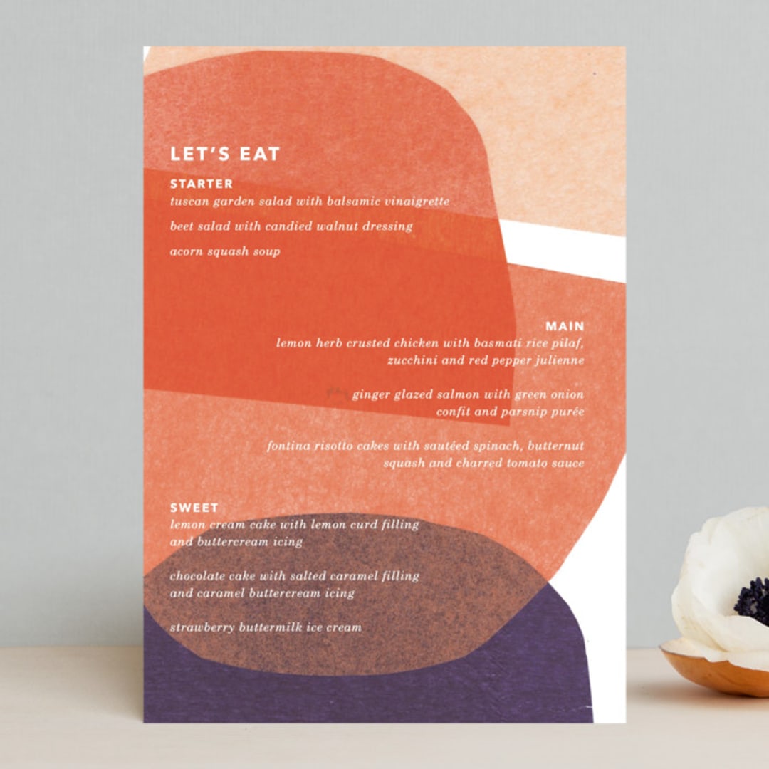 "tissue texture" - Menus in Papaya by Carrie Moradi - Front