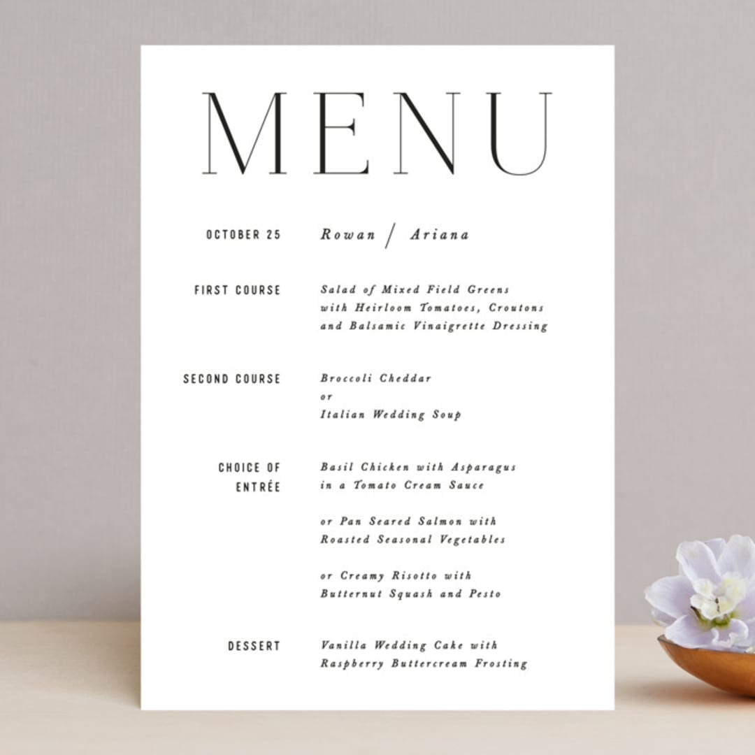 "Namely" - Menus in Pearl by Hooray Creative - Front