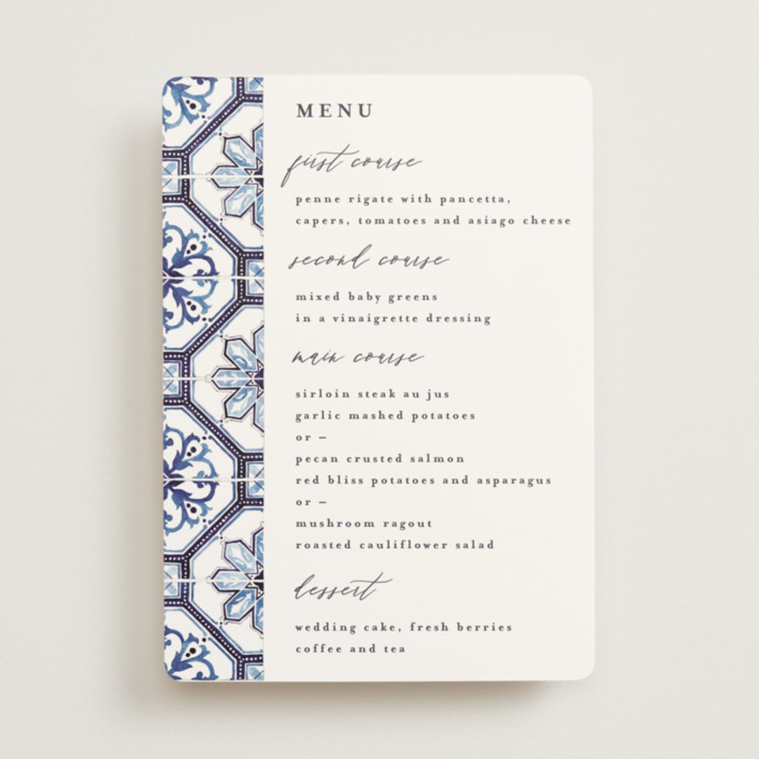 "watercolor azulejo" - Menus in Azure by Anastasia Makarova - Front