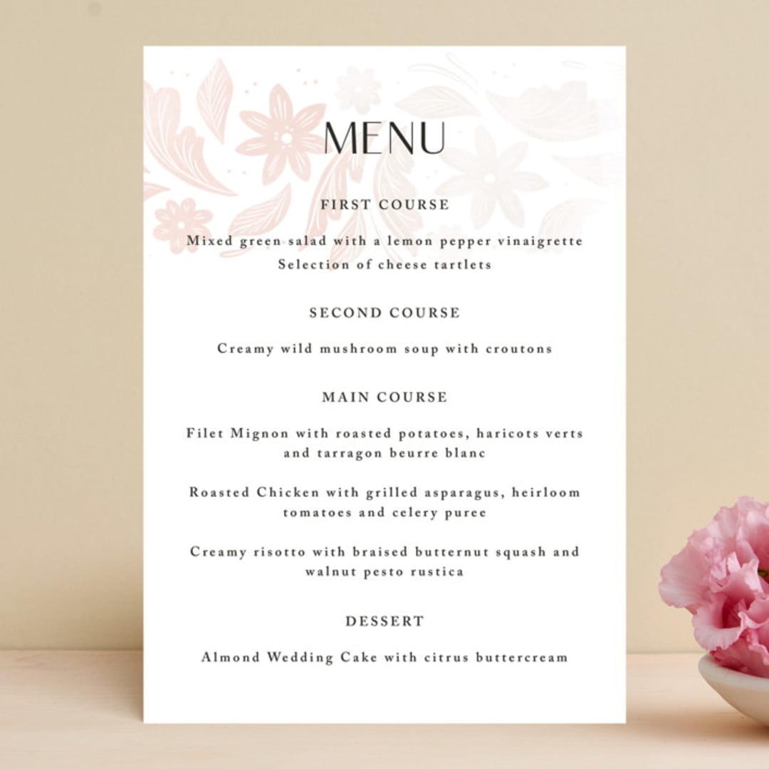 "Batikka" - Menus in Blush by Paper Raven Co. - Front