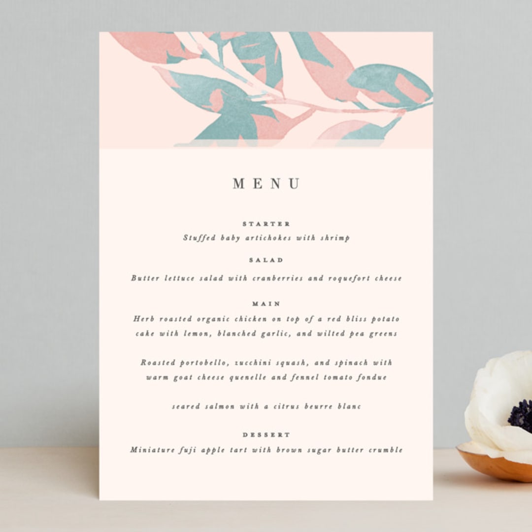 "Boho botanics" - Menus in Coral by Creo Study - Front