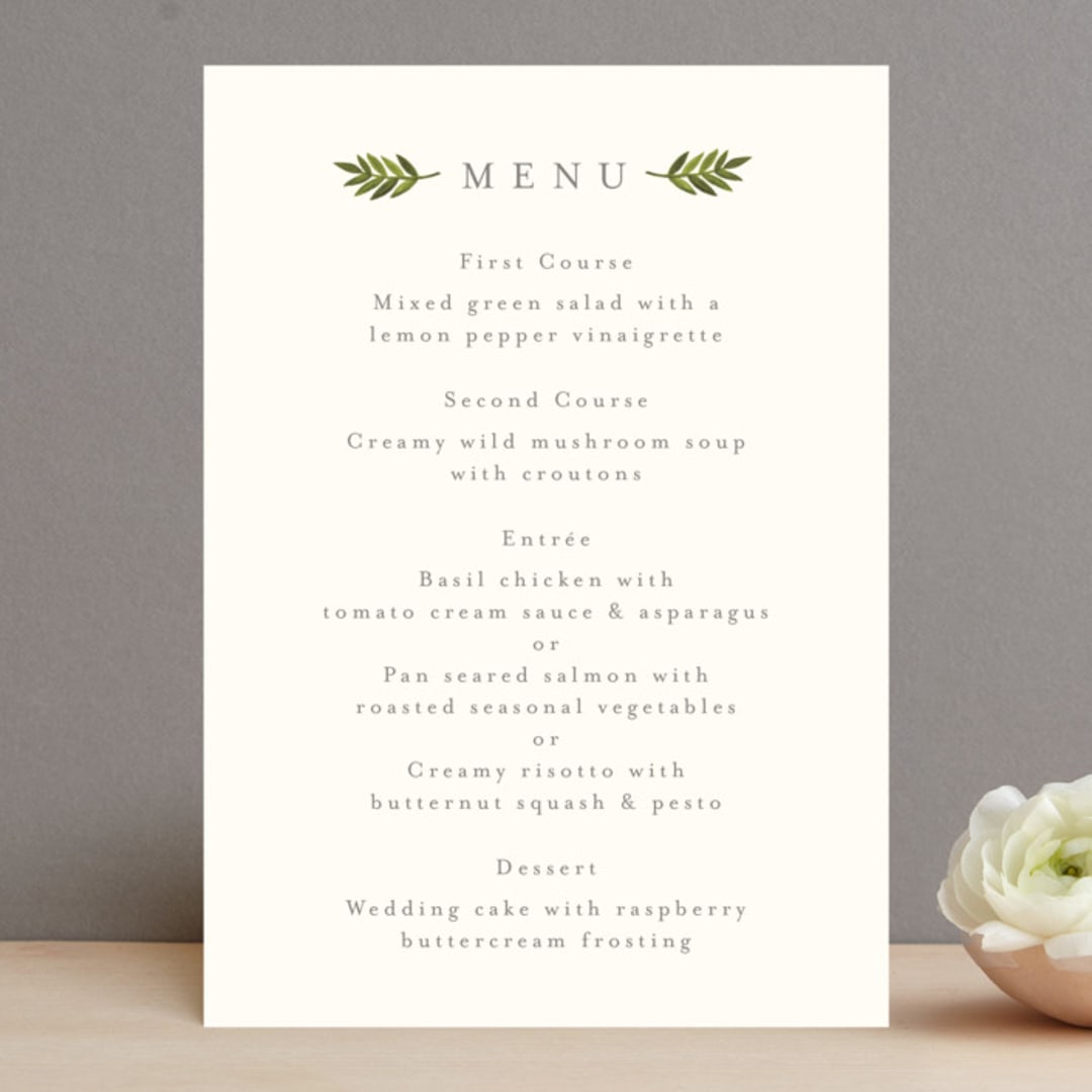 "Watercolor Laurels" - Menus in Leaf by Katharine Watson - Front