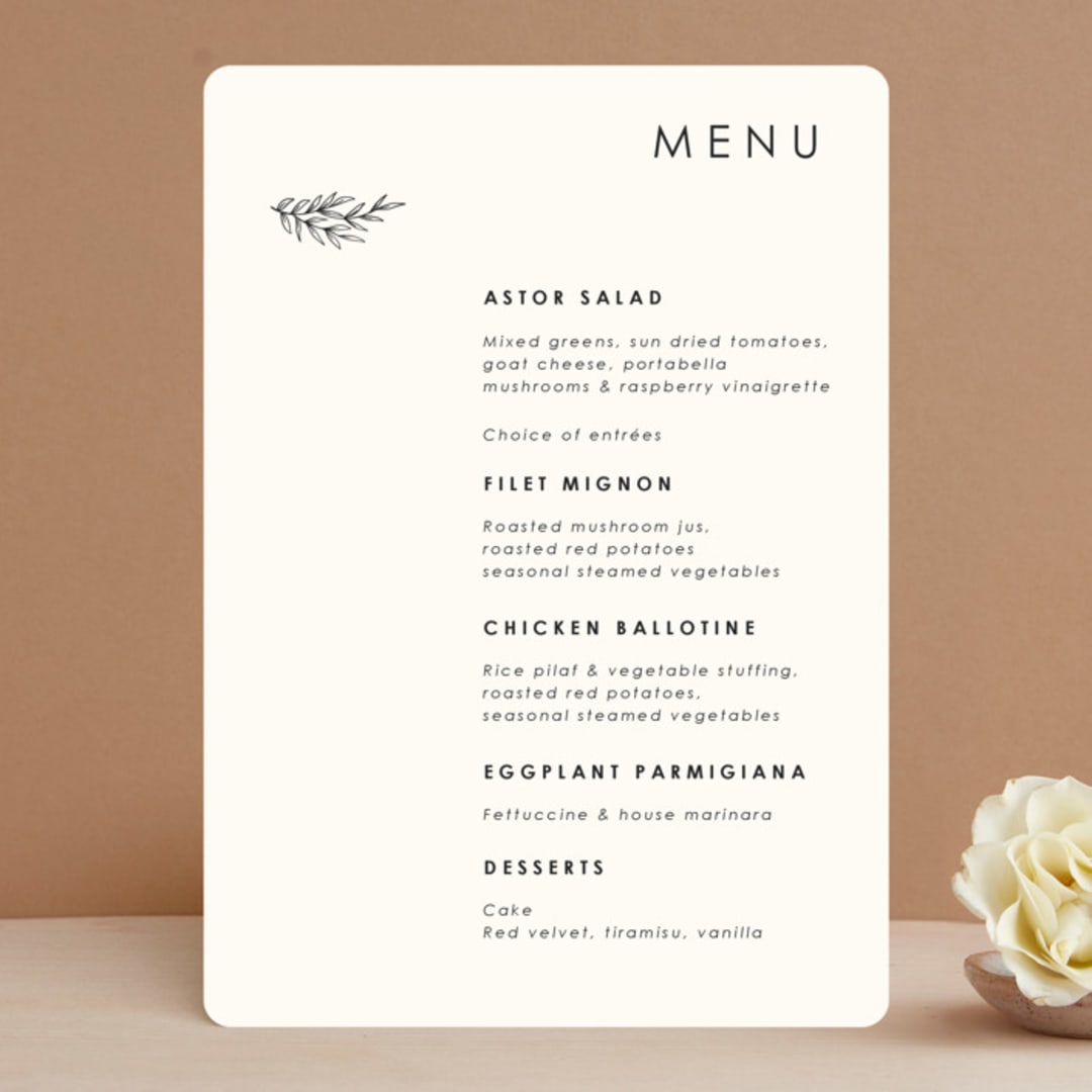 "Modern Bliss" - Menus in Cream by Elly - Front