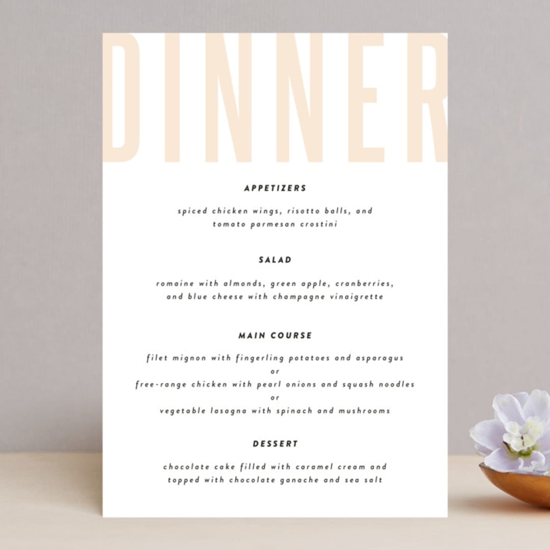 "With Great Joy" - Menus in Peach by Up Up Creative - Front