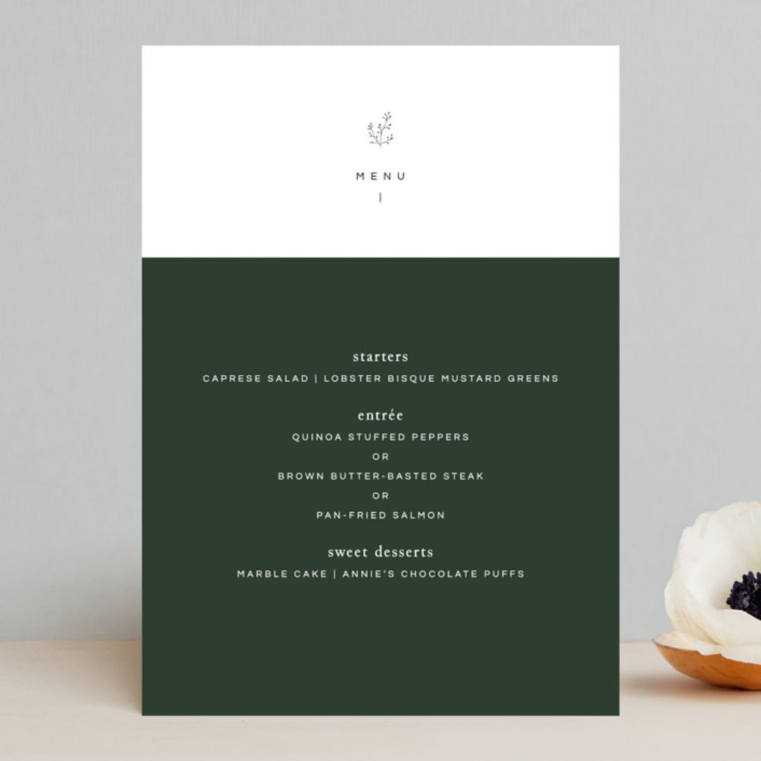 "A Dash of Delight" - Menus in Pine Needle by Bramble Studio - Front