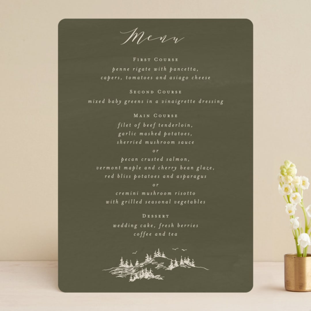 "into the mountains" - Menus in Olive by Helen Halik - Front