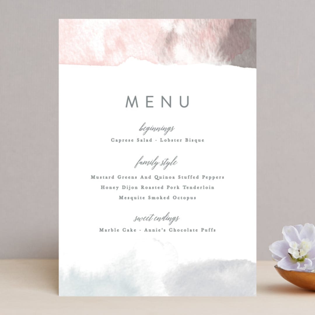 "Sea Froth" - Menus in Blush by Creo Study - Front