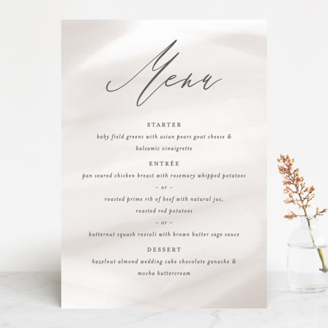 "Overjoyed" - Menus in Taupe by Ana Sharpe - Front