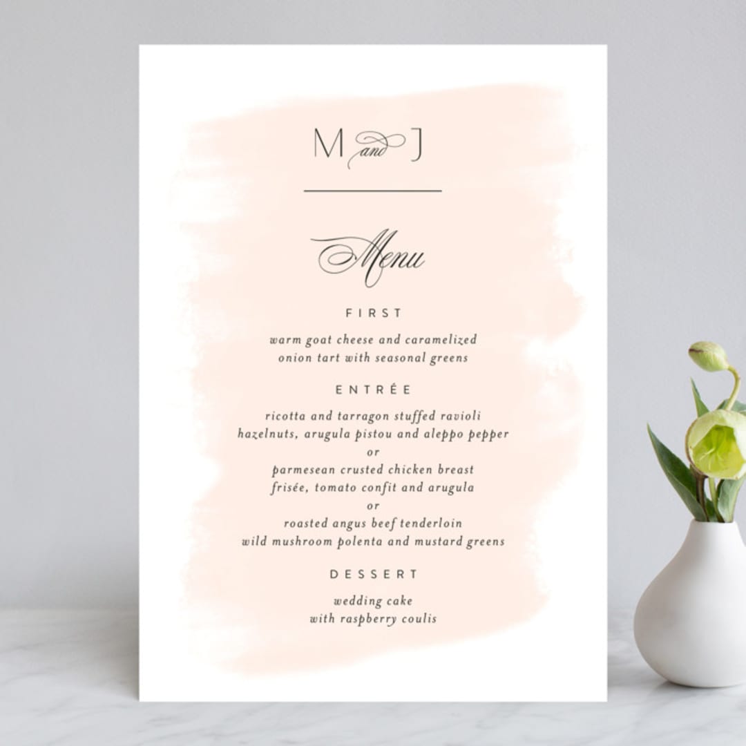 "Lithe" - Menus in Blush by Kristie Kern - Front