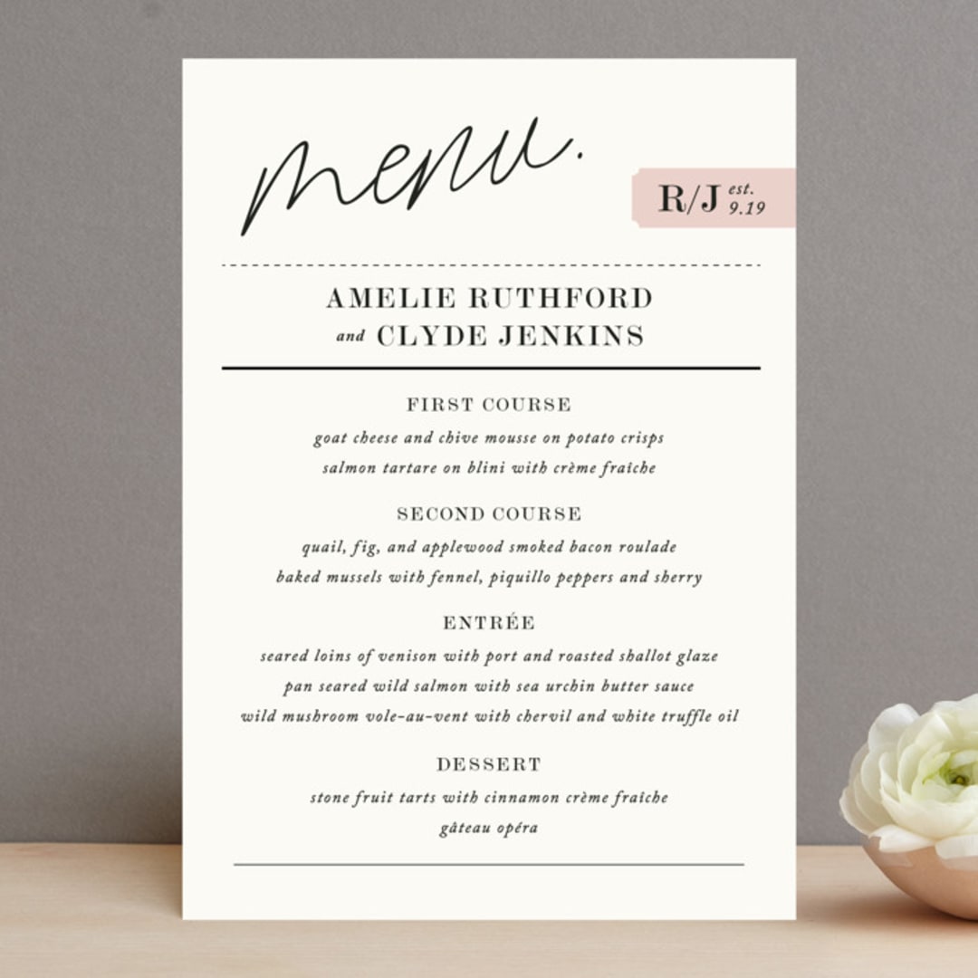 "A Storybook Wedding" - Menus in Blush by Katy Shen - Front