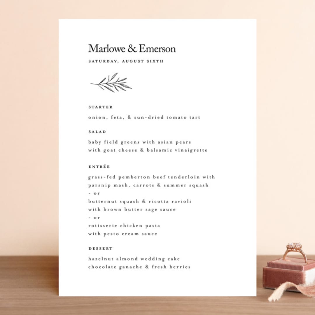 "Marlowe" - Menus in Classy White by Kelly Schmidt - Front