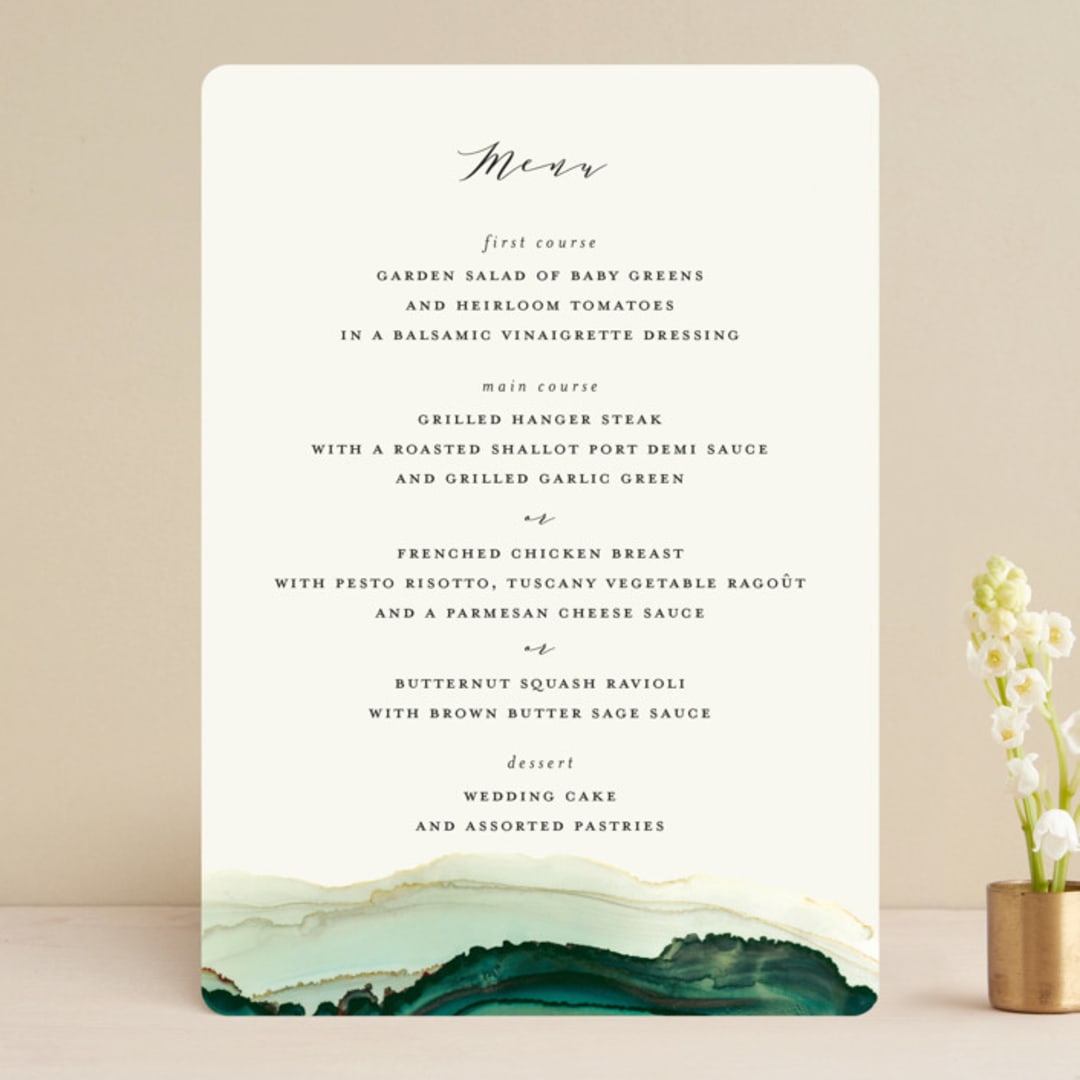 "Flow" - Menus in Emerald by Three Kisses Studio - Front