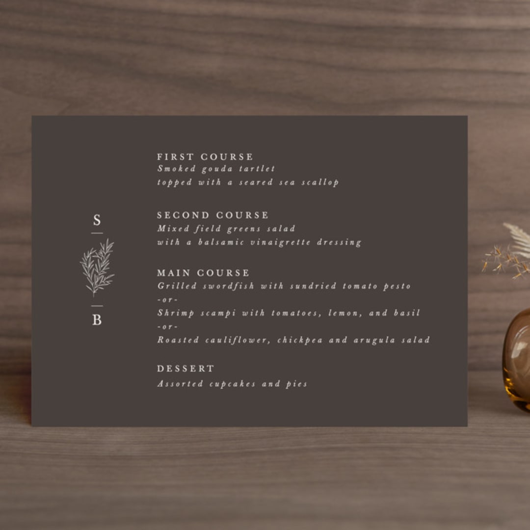 "Herb Garden" - Menus in Taupe by Sarah Brown - Front