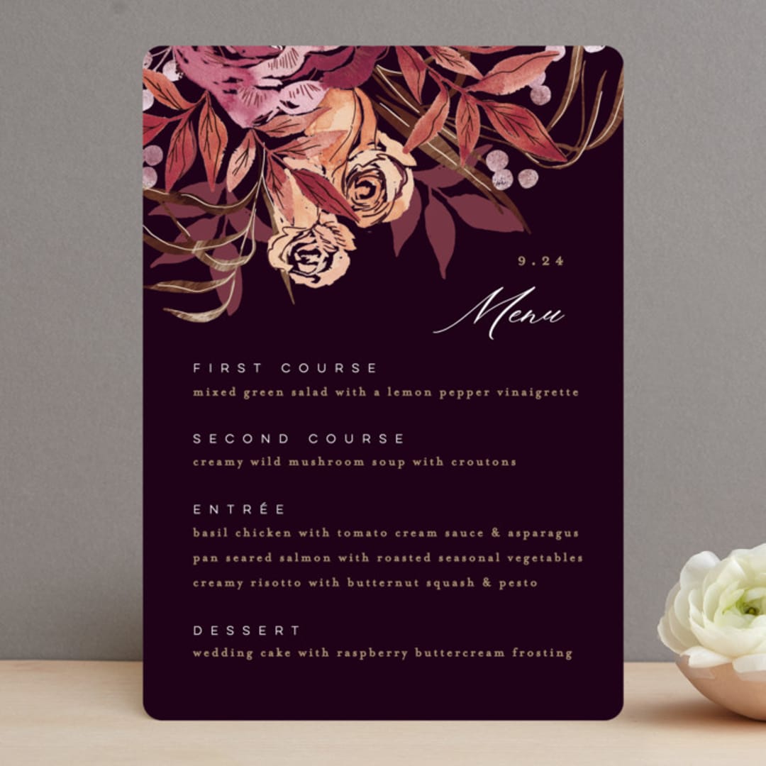"Fall Floral" - Menus in Mauve by Alethea and Ruth - Front