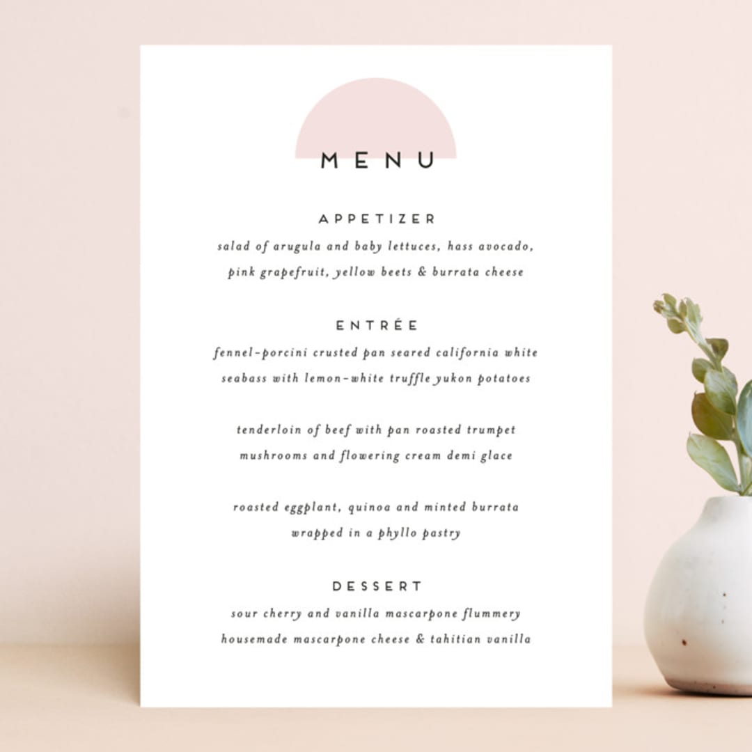 "Elementary" - Menus in Dusty Rose by Katy Shen - Front