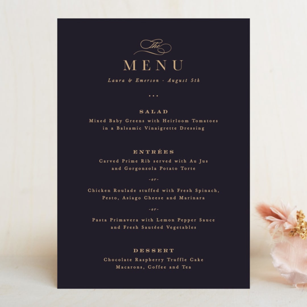 "Monogram a la Mode" - Menus in Midnight by Hooray Creative - Front
