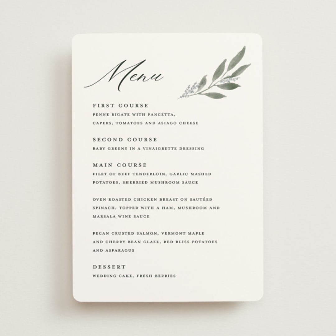 "Pressed Foliage" - Menus in Heather by Stacey Meacham - Front