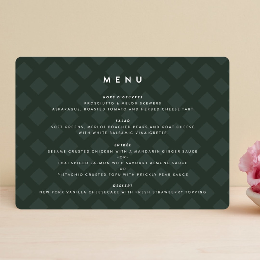 "Artsy Minimal" - Menus in Forest by Melanie Severin - Front