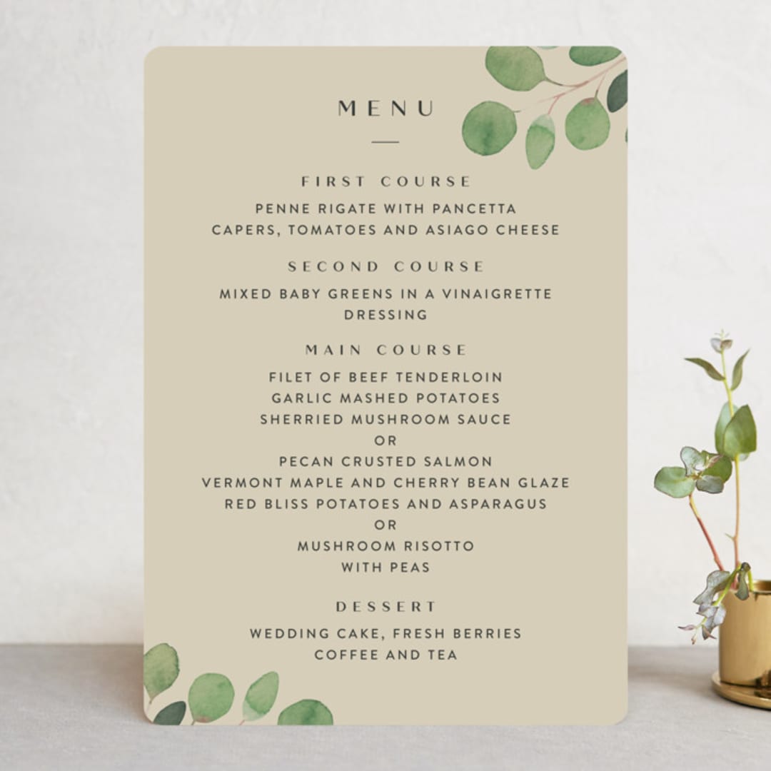"Modern Leaves" - Menus in Smoked by Shannon Chen of Four Wet Feet Studio - Front