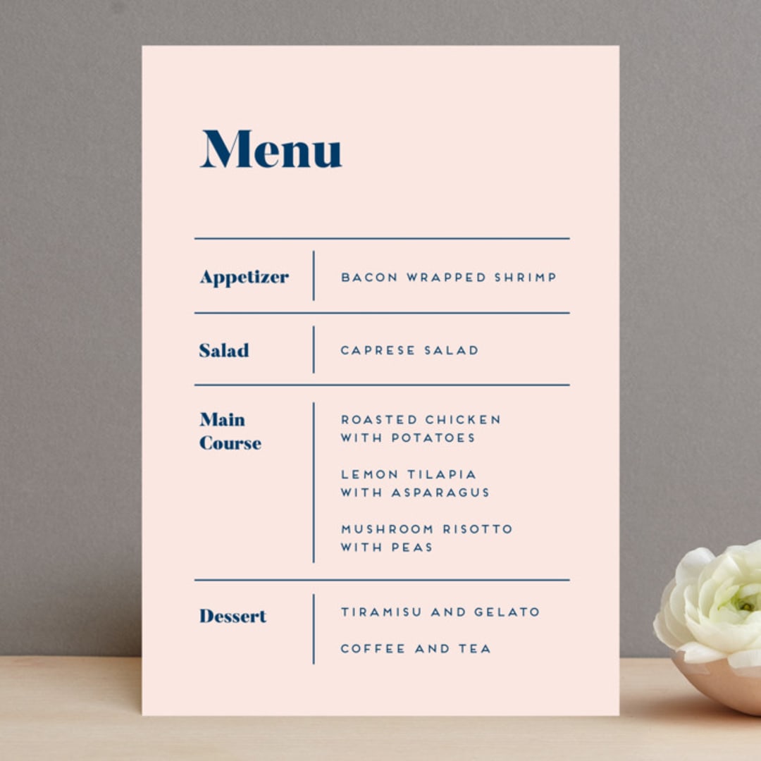 "Vogue" - Menus in Navy by Genna Blackburn - Front