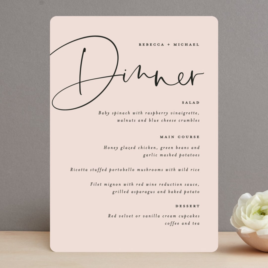 "Eternity Script" - Menus in Blush by Michelle Taylor - Front
