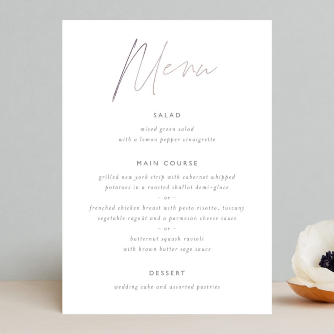 "Ethereal Names" - Menus in Plum by Carolyn MacLaren - Front