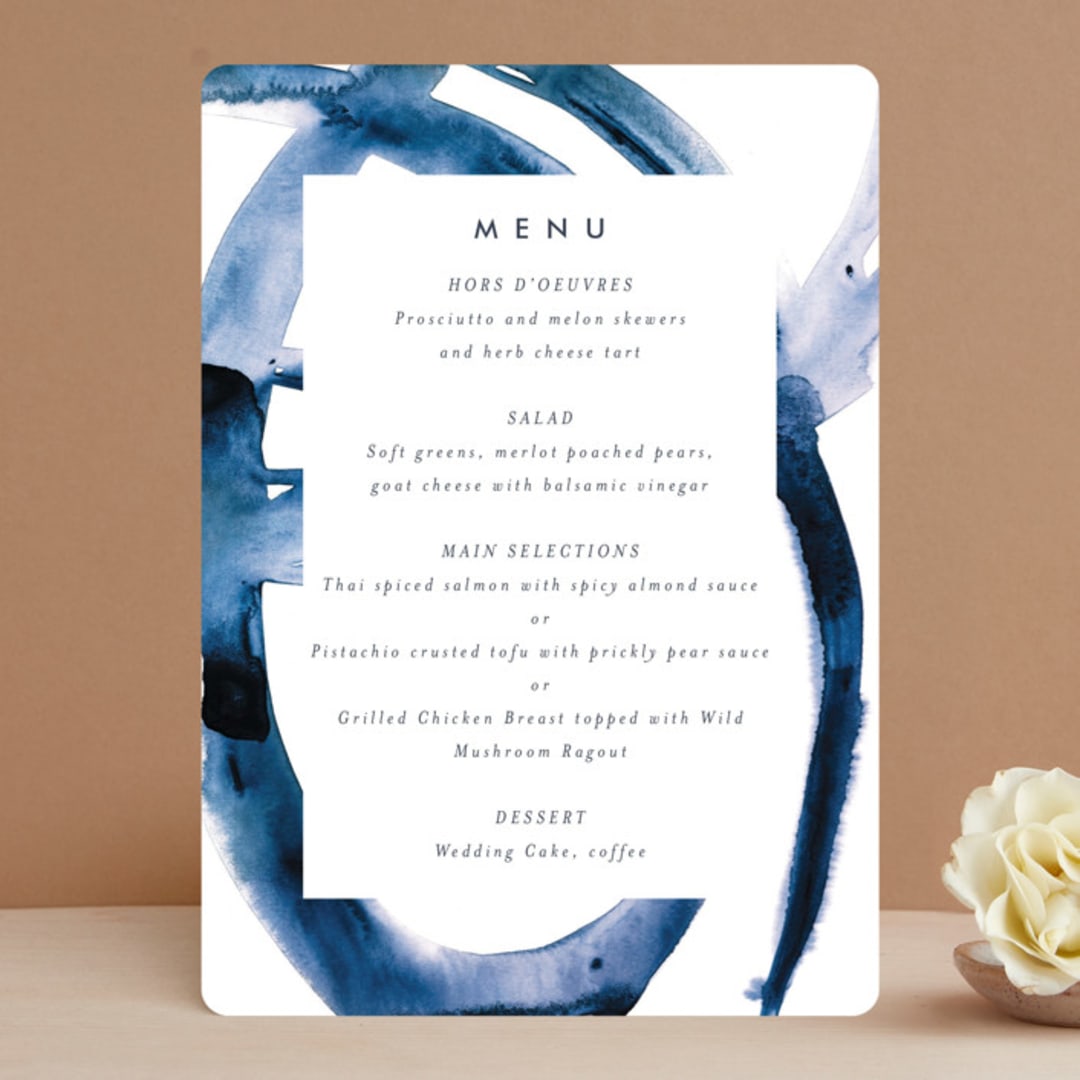 "Wedded Watercolor" - Menus in Ocean by Mary Gaspar - Front