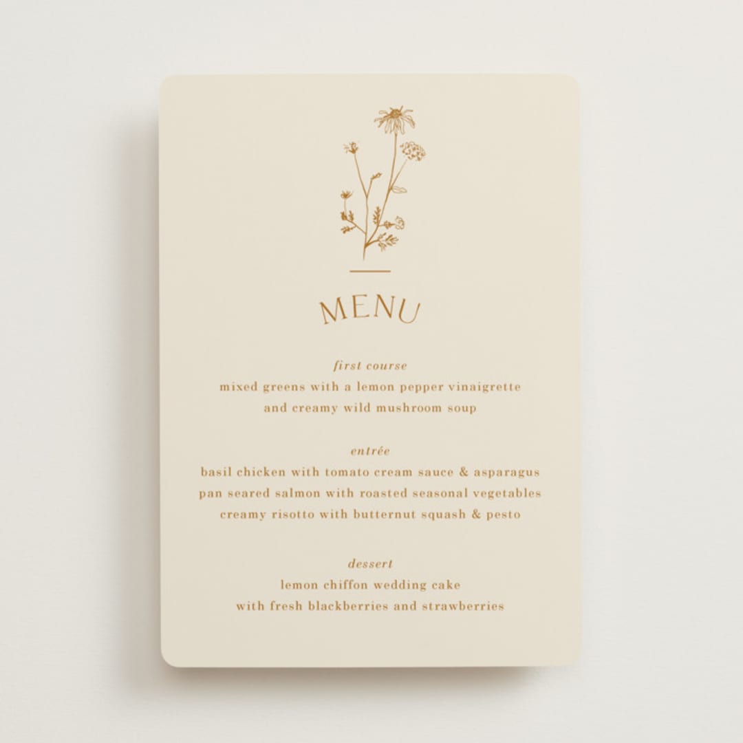 "Floral Type Arch" - Menus in Cream by Baumbirdy - Front