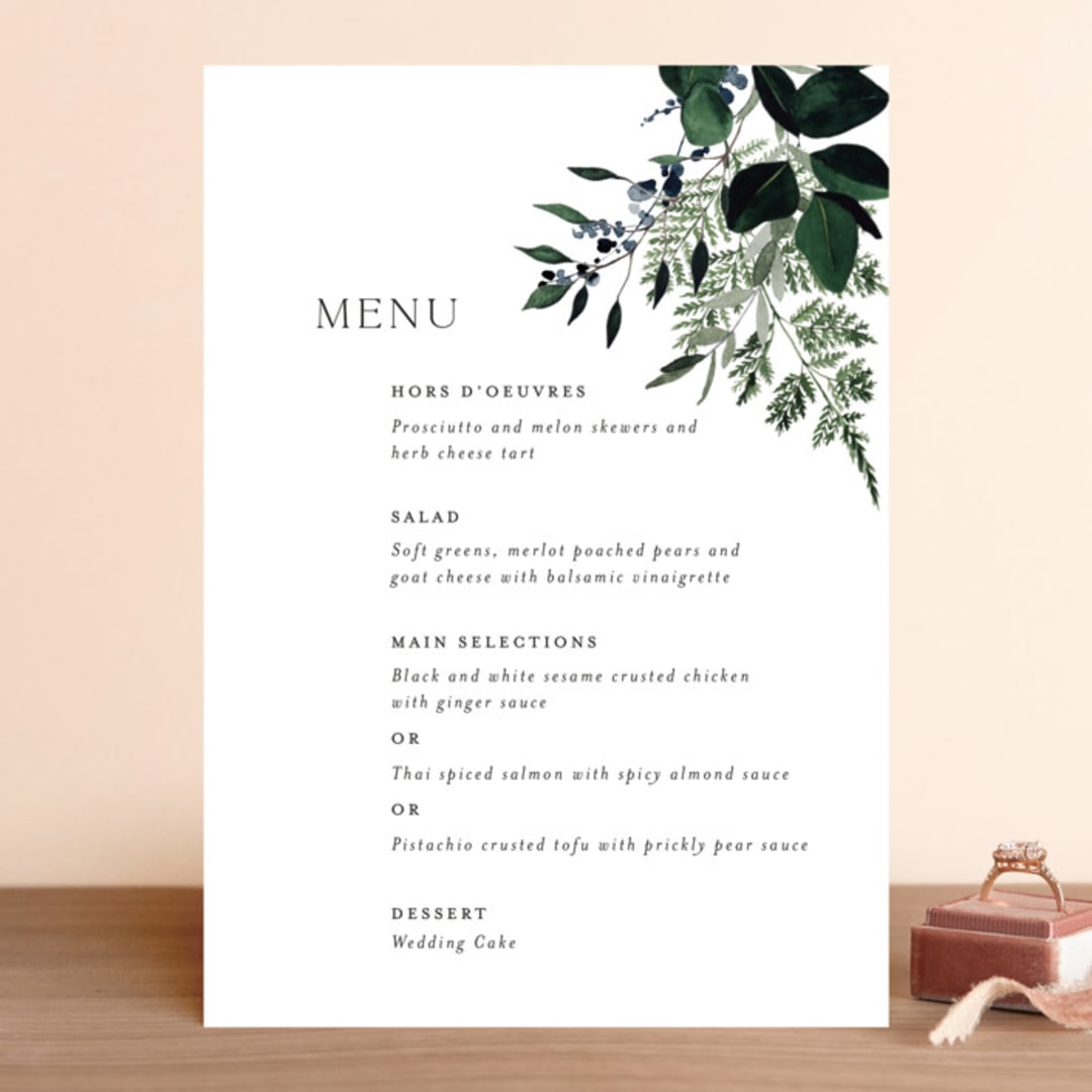 "On and On" - Menus in Botanical Bouquet by Design Lotus - Front