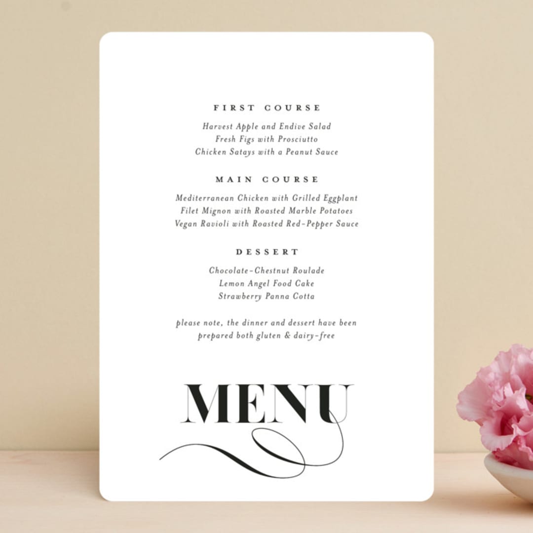 "whimsical ampersand" - Menus in Black Tie by Laura Hamm - Front